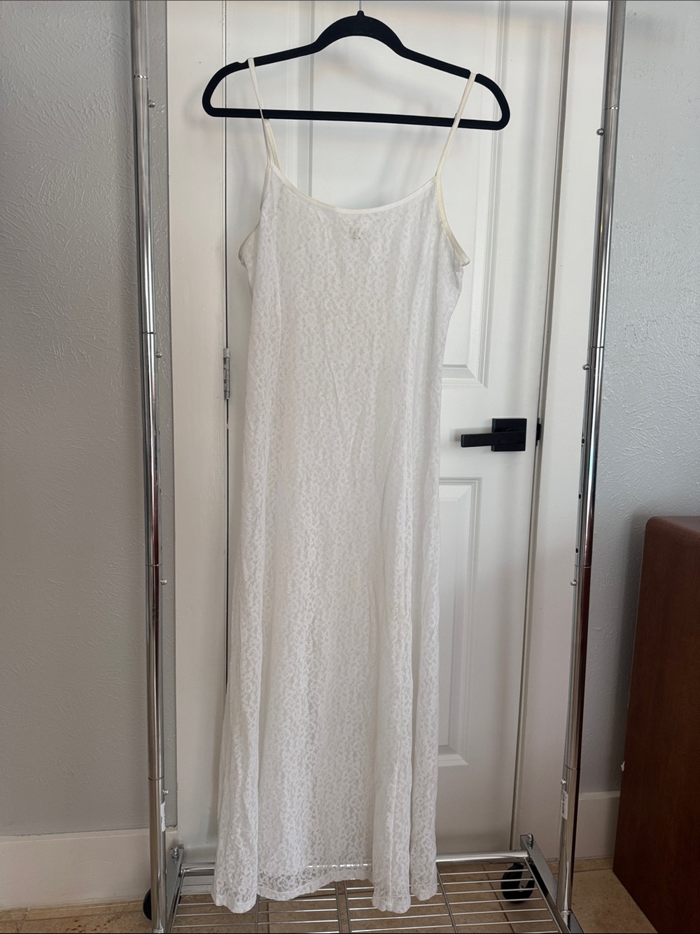 Aritzia Ivory Lace Maxi Slip Dress with Spaghetti Straps